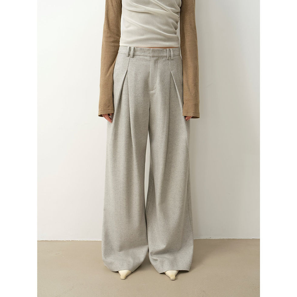 Thumbnail: Casual & Relaxed Wool-Blend Double-Pleated Straight Draped Wide-Leg Trousers