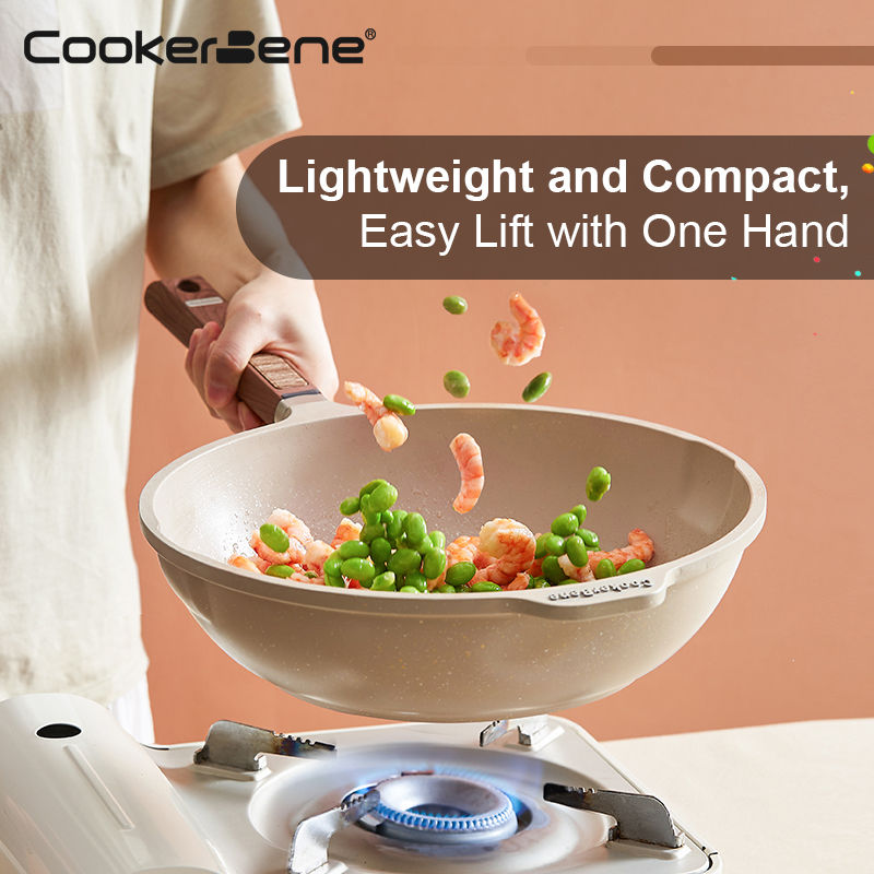 Miniatura: 24cm Round Bottom Aluminum Alloy Non Stick Wok With Glass Cover