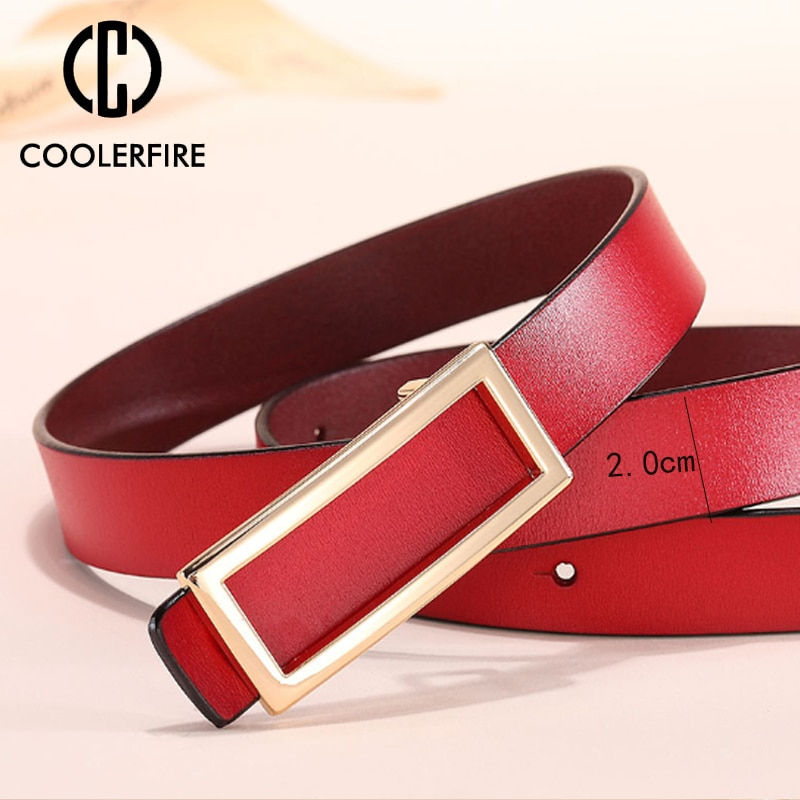 Miniatura: COOLERFIRE New Designer Gold Buckle Belt Waist Female Thin Genuine Leather Belt