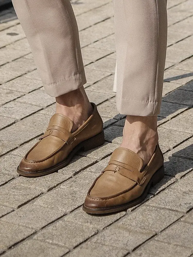 Miniatura: Fashion Men Formal Shoes Slip on Loafers Cowhide Genuine Leather Driving Shoes