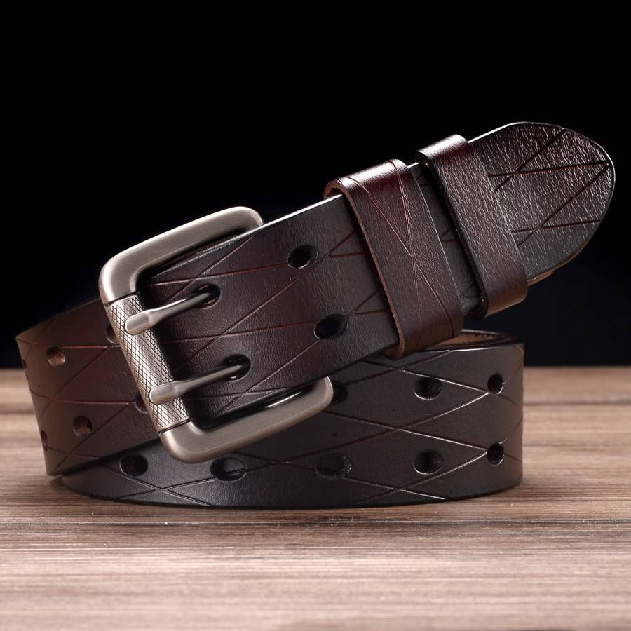 Miniatura: Men's Leather Double Prong Belt Universal Hollowed Out Belt