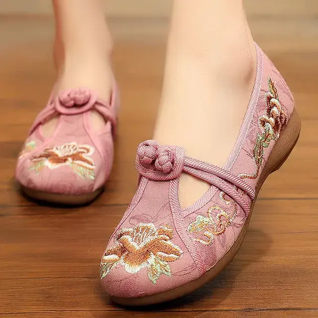 Miniatura: Soft Loafers Slip on Cotton Fabric Flats Comfort Chinese Embroidered Shoes