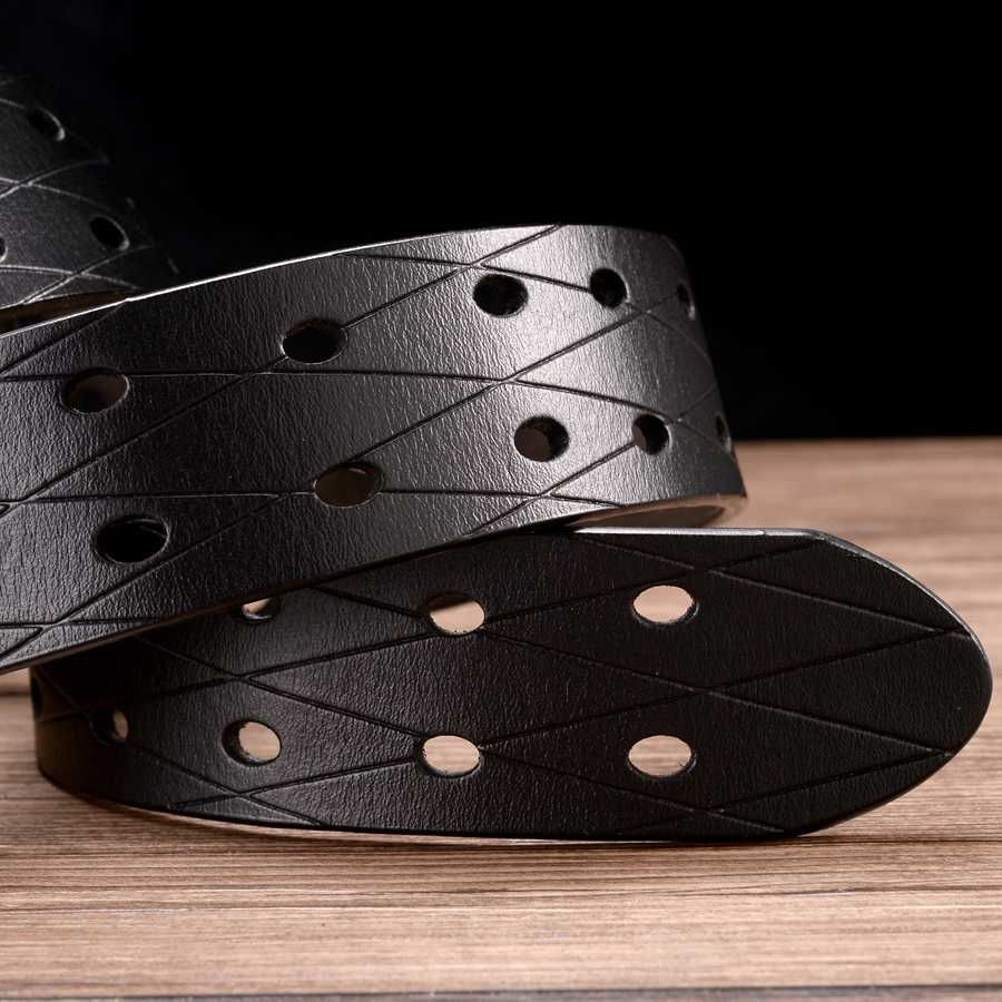 Miniatura: Men's Leather Double Prong Belt Universal Hollowed Out Belt
