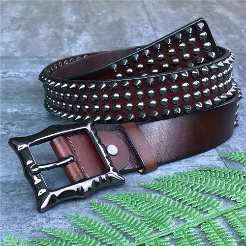 Genuine Leather Heavy Metal Rivet Punk Belts for Men Rock Stud Cowboy