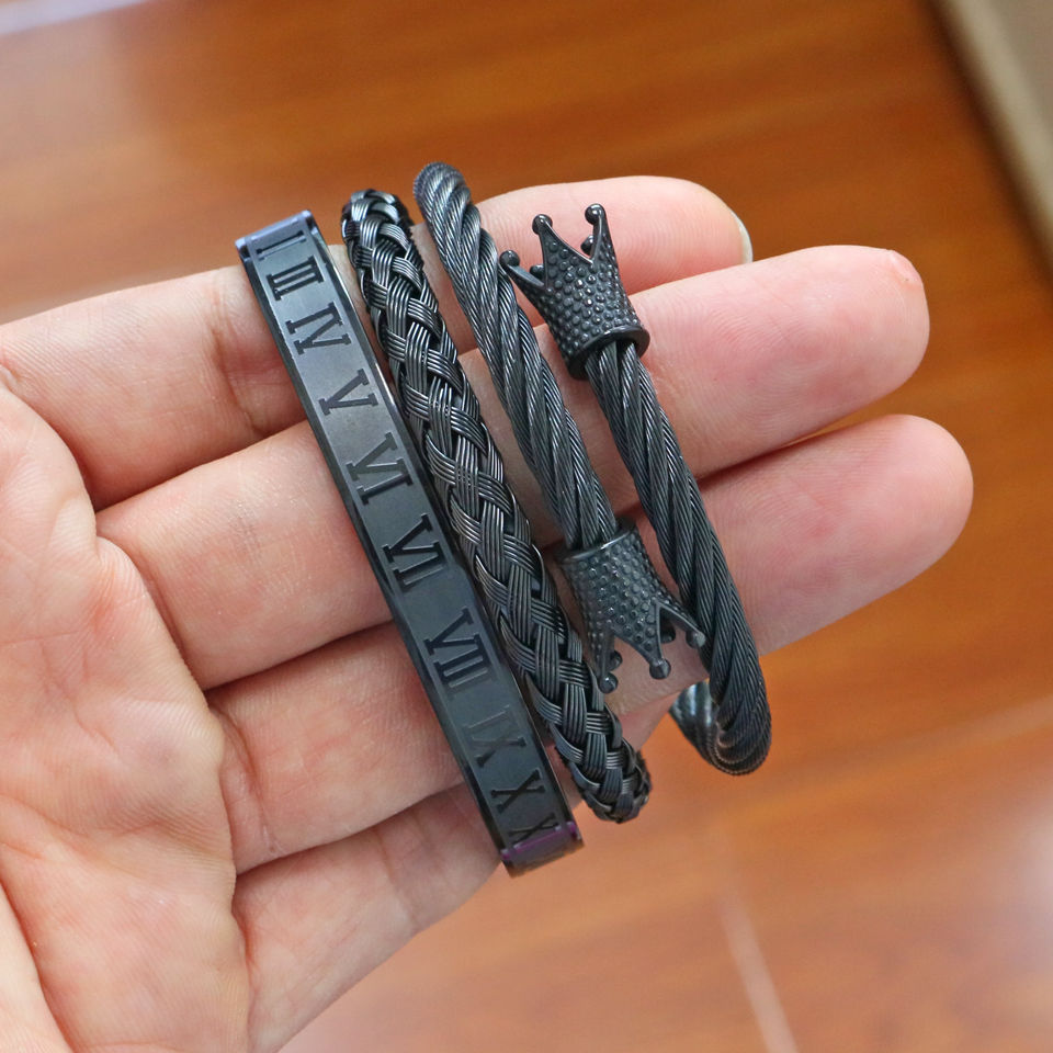 Thumbnail: 3pcs/Set Royal Roman Bracelets & Bangles for Men Stainless Steel