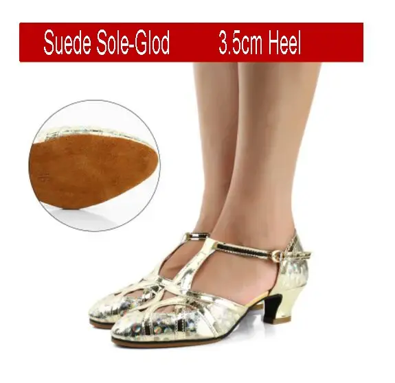 Miniatura: Women's Glitter Leather Latin Dance Shoes Closed Toe Soft Sole Salsa Modern Shoe