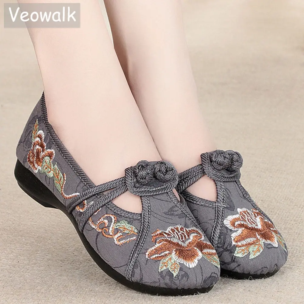 Soft Loafers Slip on Cotton Fabric Flats Comfort Chinese Embroidered Shoes