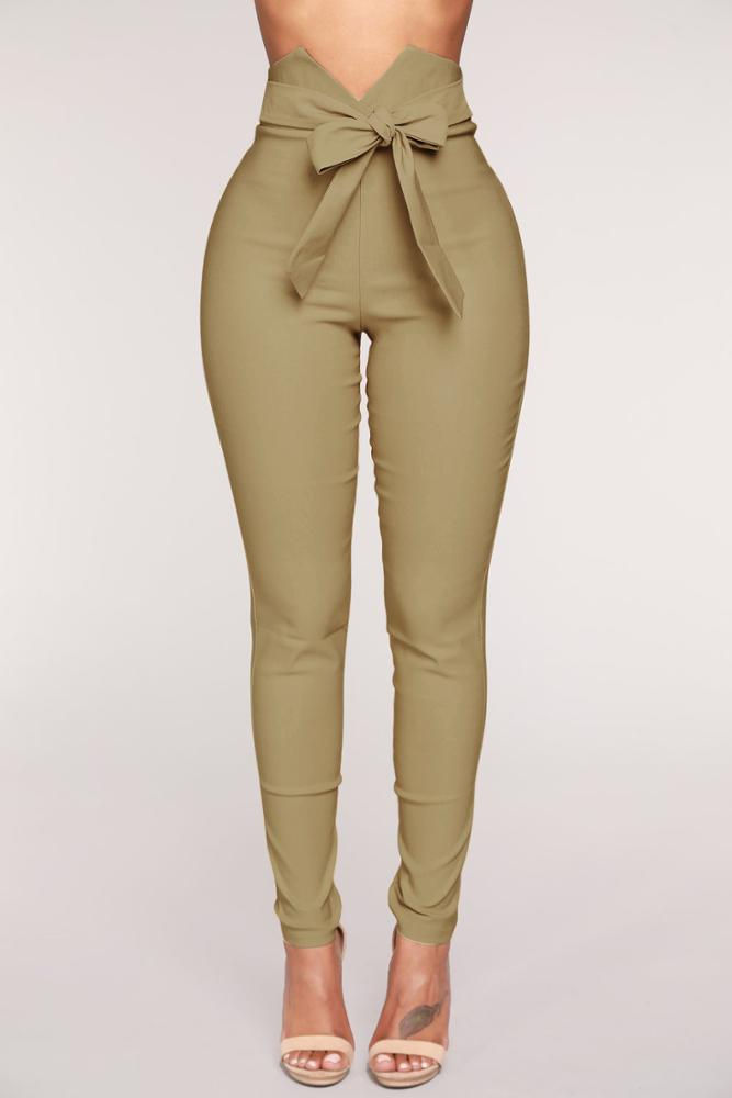 Miniatura: Khaki Black High Waist Pant Casual Bandage Elastic Long Pants Pencil Trousers