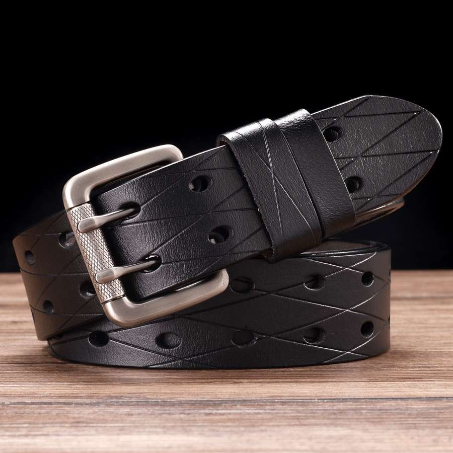 Miniatura: Men's Leather Double Prong Belt Universal Hollowed Out Belt