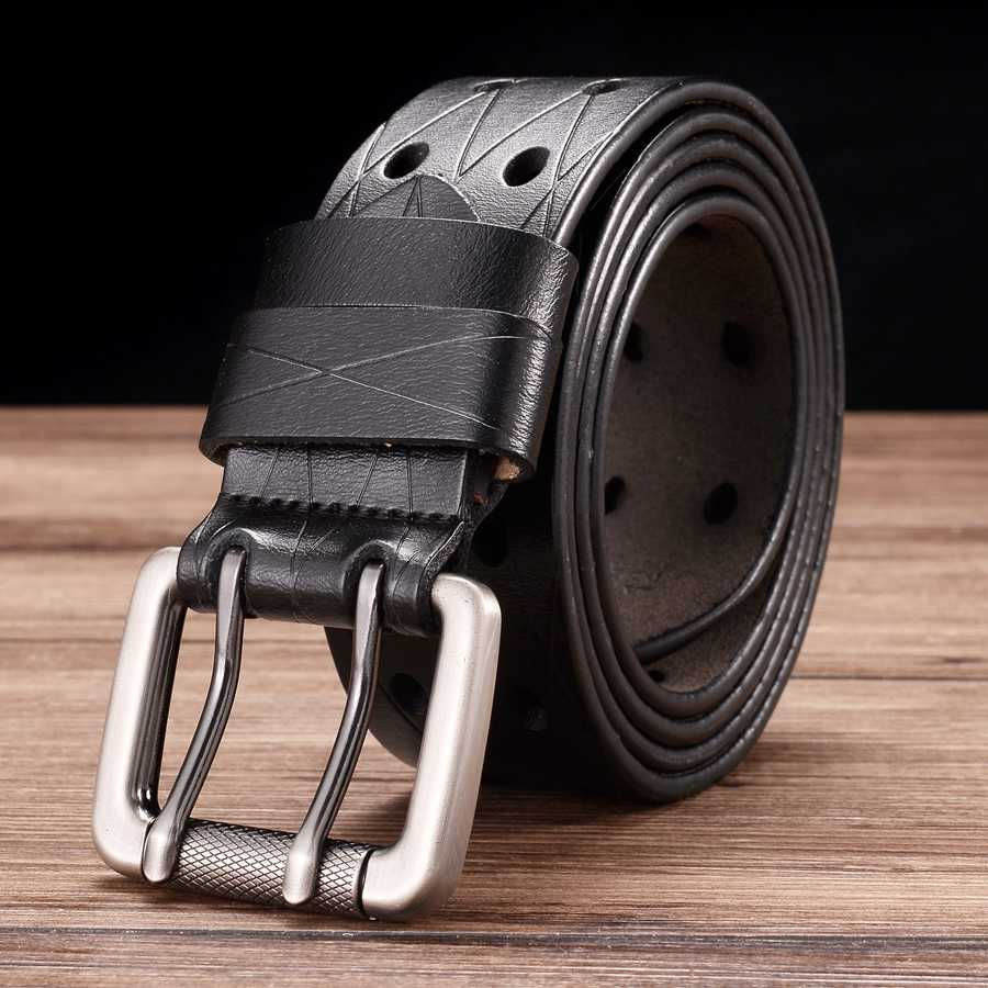 Miniatura: Men's Leather Double Prong Belt Universal Hollowed Out Belt