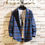 Thumbnail: Casual Plaid Shirt Vintage Spliced Mens Shirts Turn-Down Collar Long Sleeve