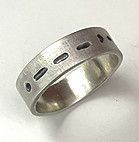 Finished WTF morse code recycled sterling silver ring band with high shine and patina detail