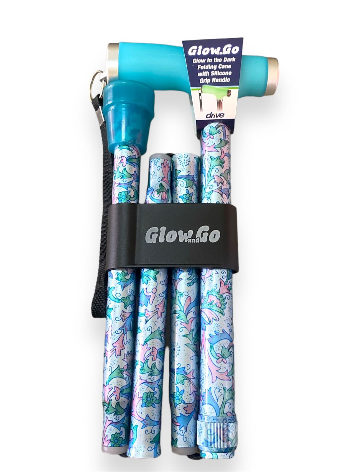 Folding Cane With Silicone"Glow in the Dark"Grip Handle and Tip