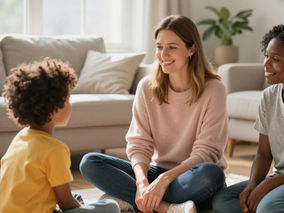 Therapist with mom and son
