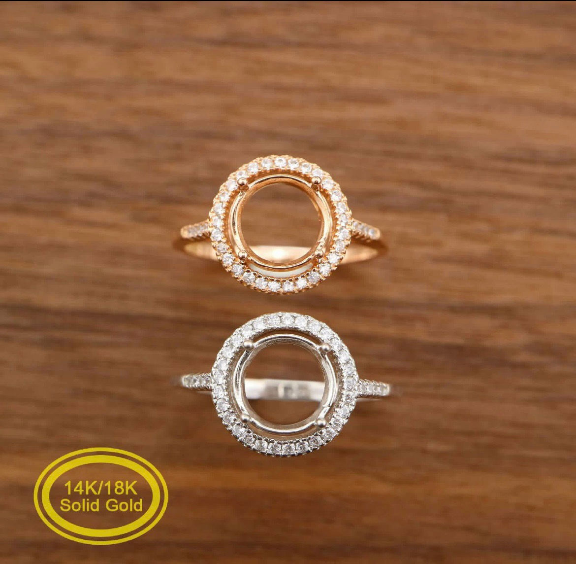 14K Gold Round Halo
