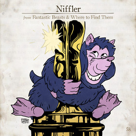 Niffler, Legendás állatok, összes legendás állat. fantastic beasts, all fantastic beasts, harry potter, j k rowling, Illusztráció, Szőke-Kiss Márton, szabadúszó, illusztrátor, grafikus, reklámgrafika, logó, logótervezés, Budapest, Békéscsaba