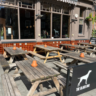 the side patio of the Black Dog Pub in London