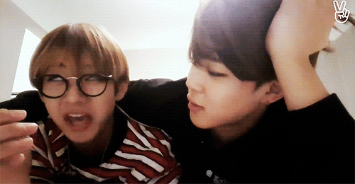 BTS Bangtan Secrets of Satoori Rap gif Min Park Jimin Kim Taehyung hugging cute