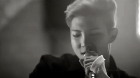 Kpop the big three YG SM JYP Bighit BTS Bangtan DSP RM Kim Namjoon rapping black and white gif hd