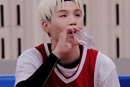 gif Idol Star Athletic Championships BTS Bangtan sports Suga Min Yoongi drinking sweaty basketball