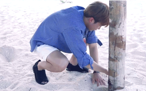 BTS Bangtan Secrets of Satoori Rap gif Kim Namjoon RM digging through sand