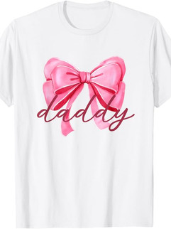 "Daddy" shirt from a set of white family birthday t-shirts with pink bow and titles “Mama,” “Daddy,” “Sister,” “Brother,” perfect for 1st birthday matching outfits and cake smash photo shoots.