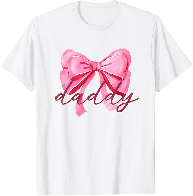 "Daddy" shirt from a set of white family birthday t-shirts with pink bow and titles “Mama,” “Daddy,” “Sister,” “Brother,” perfect for 1st birthday matching outfits and cake smash photo shoots.