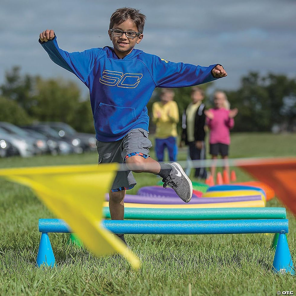 Child playing during a birthday party obstacle course activity