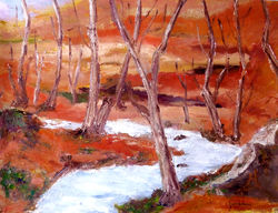 Paisaje troncos y río