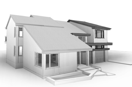 Maquette 3D d’esquisse illustrant la deuxième solution d’agrandissement au-dessus du garage d’une maison à Boucherville, conception AD Concept.