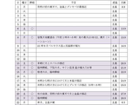 9月の開館情報