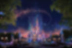 Cinderella's castle is magically lit, with fairy dust surrounding the image.