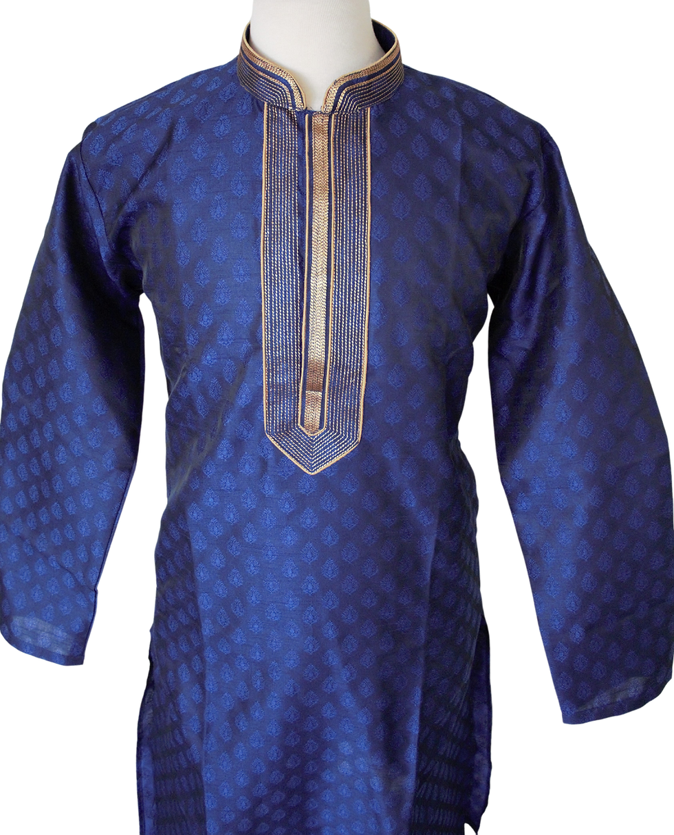 Thumbnail: blue gold kurta Indian wedding  South Asian clothing traditional wear wedding attire elegant ceremony