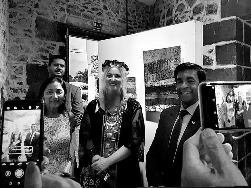 Artistic and cultural engagement by Bransha Gautier in Mauritius, meeting with former President of Mauritius and Angel Angoh within a cultural diplomacy context