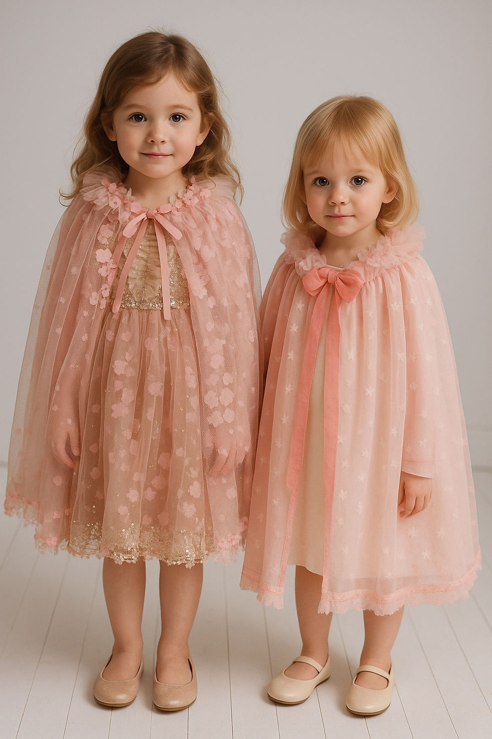 Thumbnail: Peach bow tulle cape