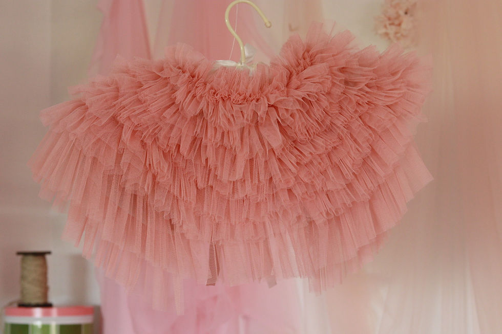 Thumbnail: Peach tulle ruffled capelet