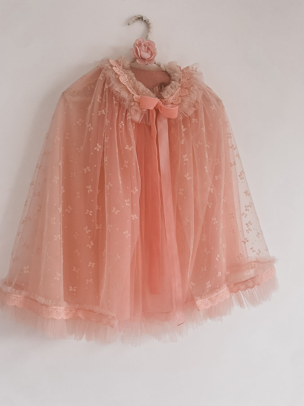Thumbnail: Peach bow tulle cape