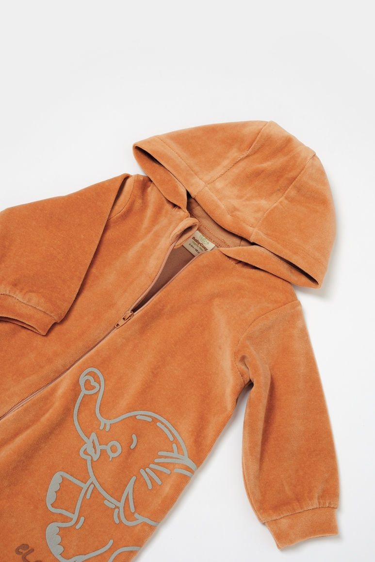 Thumbnail: Velvet Hooded Zippered Romper