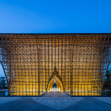 Watch VTN's intricate bamboo welcome center filter sunlight with its sculptural vaulting