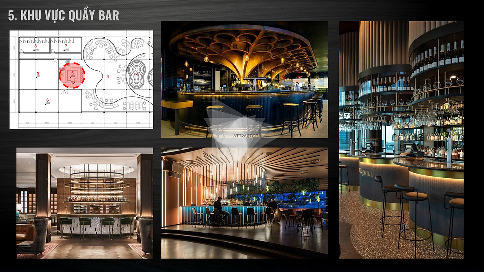 Khu vực tầng 2 ngoài trời nổi bật với cầu thang xoắn ốc, quầy bar có mái che và hệ sofa cong nương theo địa hình.