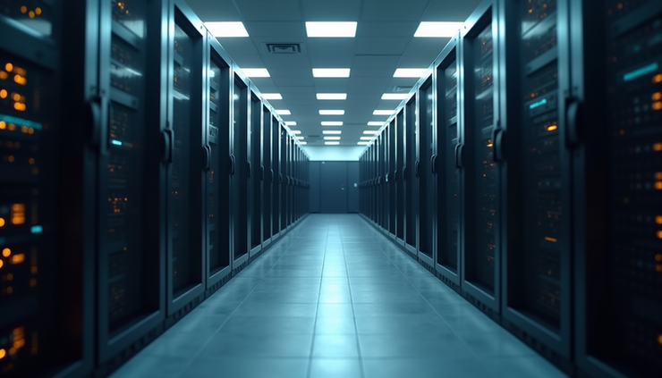 Eye-level view of a government data center with servers and network equipment