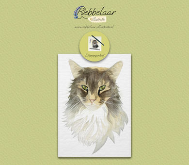 Dierenportret van een kat in waterverf.
