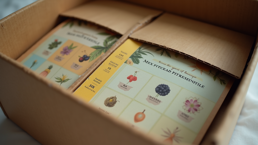 Eye-level view of a delivery box with seed packets inside