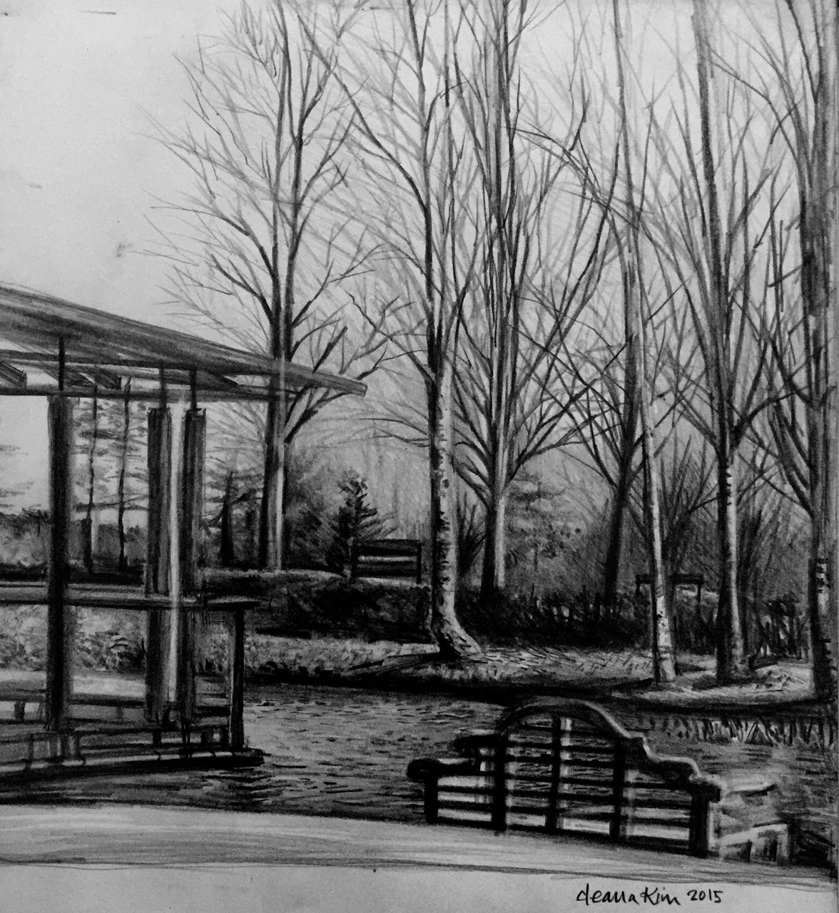 Print - Fanhams 'Pond and Bench'