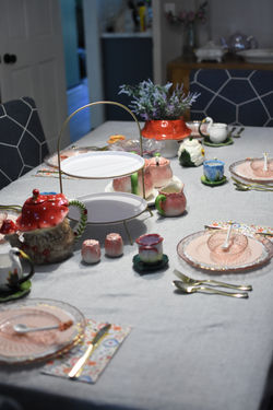 Fairy tea party tableware and setup.