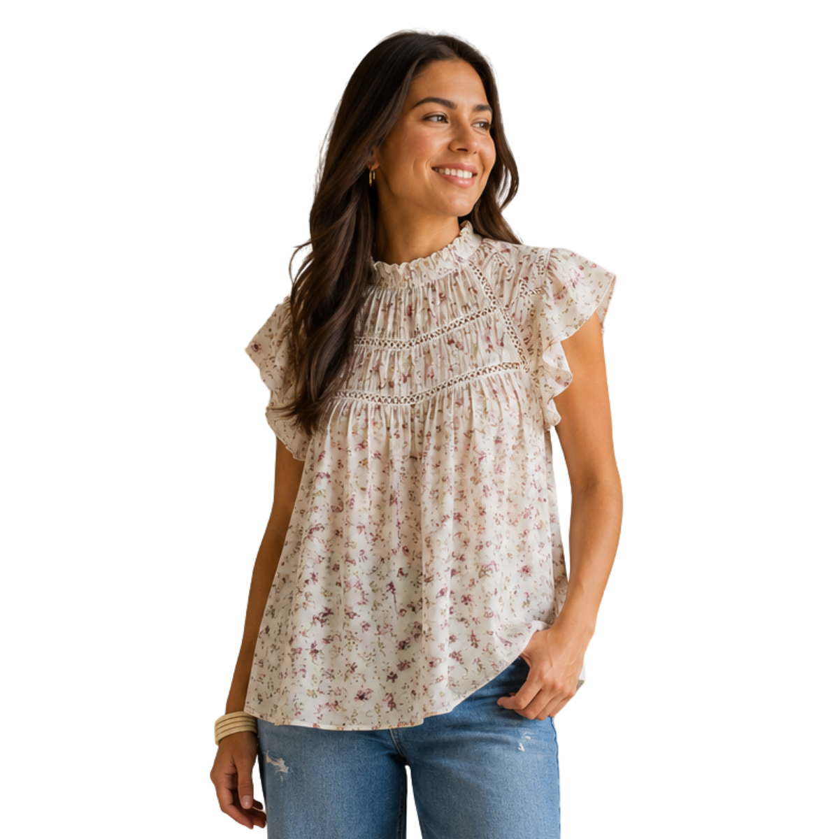 Blusa manga corta flores rosa