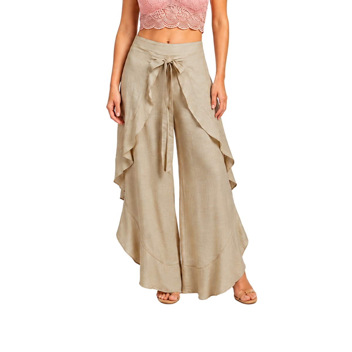 Pantalón envolvente beige