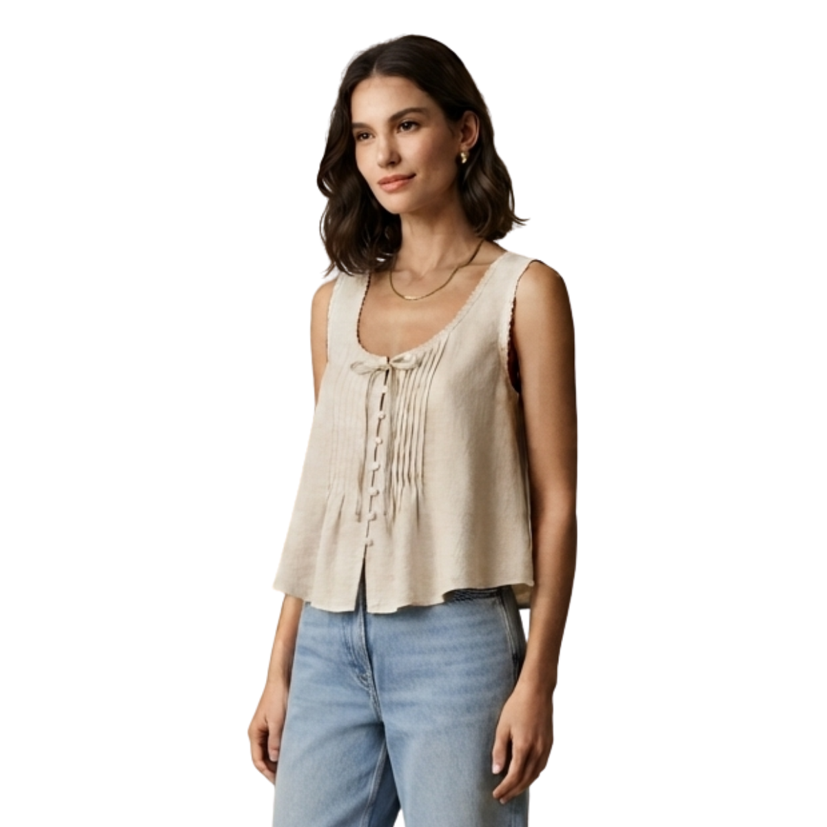 Blusa sin mangas con encaje en cuello