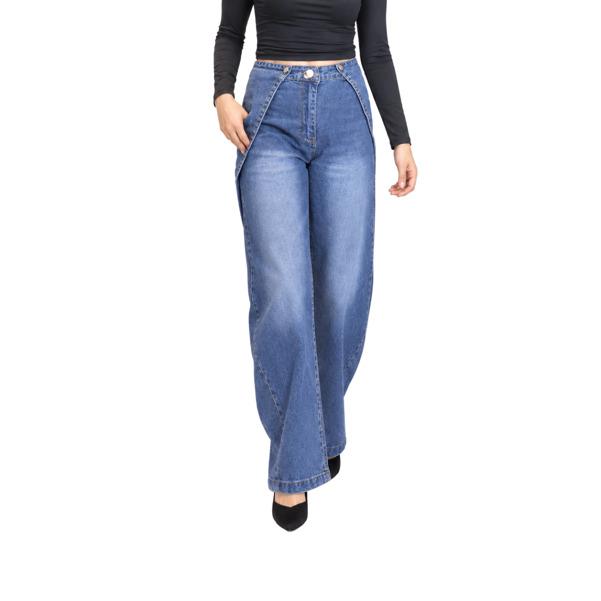 Jeans barrel azul broche