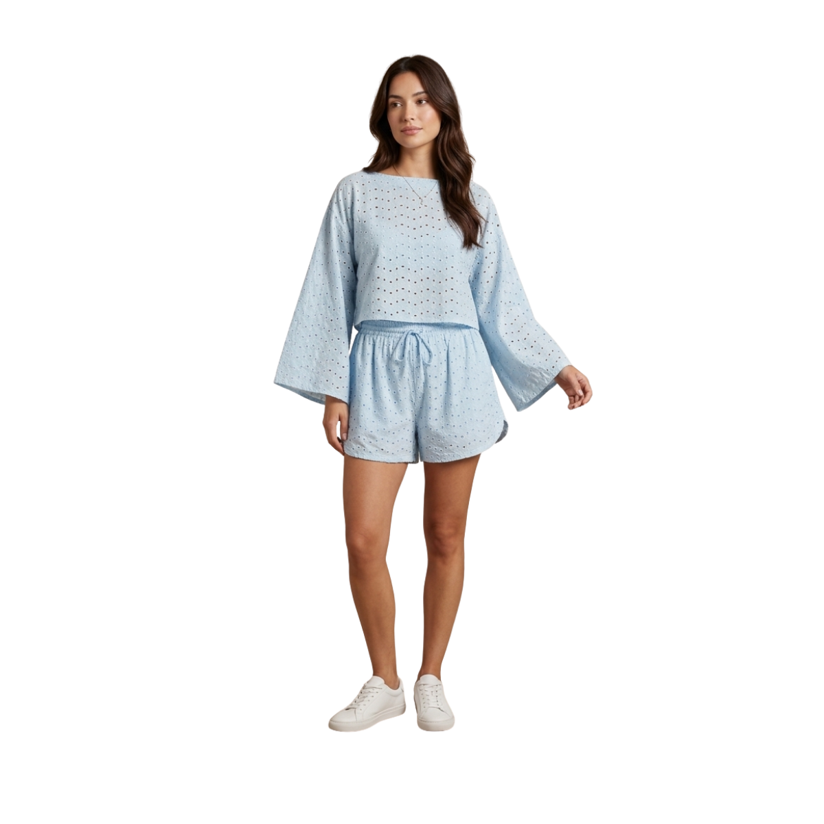 Conjunto tela tira bordada azul